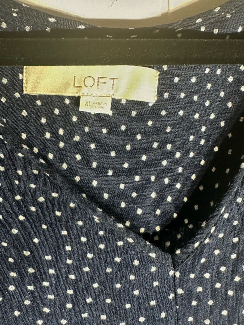 LOFT Navy Polka Dot V-Neck Blouse - Picture 5 of 5